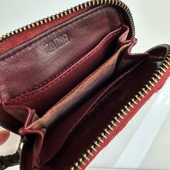 Zadig & Voltaire Small Leather Wallet ID Holder Wine Color Zip Around Closure - Picture 6 of 11